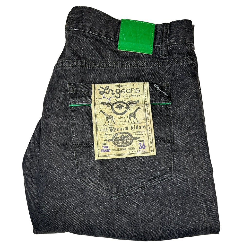 LRG Men's Straight Jeans - Black with Green Accents